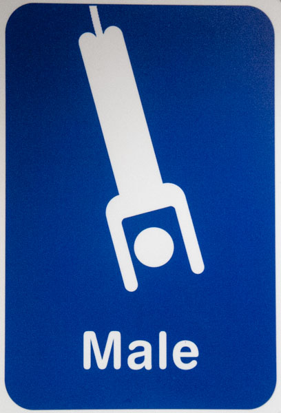 Bathroom door at Kawarau Bridge, the first commercial bungee jump in Queenstown, New Zealand.